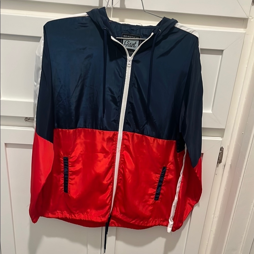 Red and Navy Colorblock Windbreaker